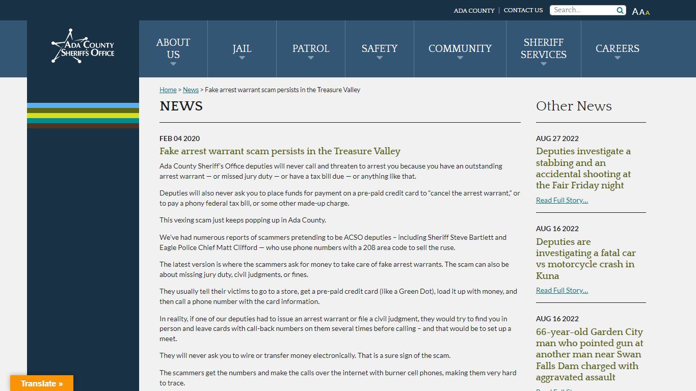 Fake arrest warrant scam persists in the Treasure Valley - Ada County ...
